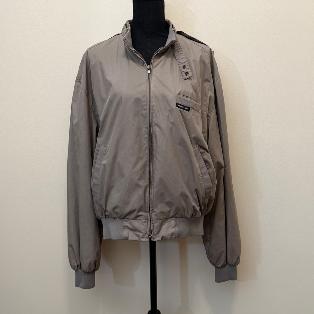 Vintage Members Only Iconic Racer Jacket Taupe Gray Mens 46 Full Zip Gorpcore